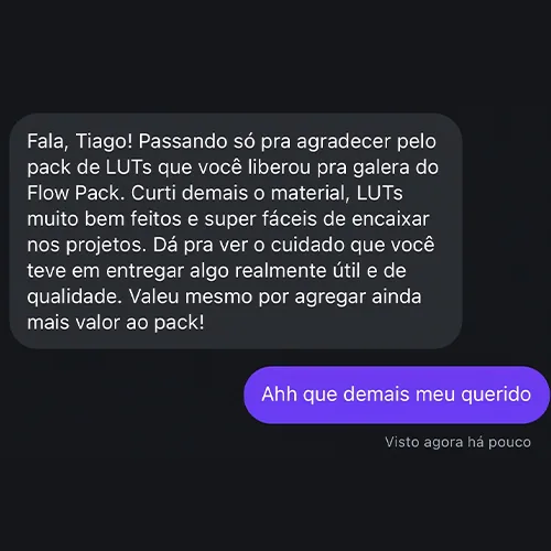 Cliente agradece pelos LUTs bem feitos, fáceis de encaixar e úteis em projetos reais.